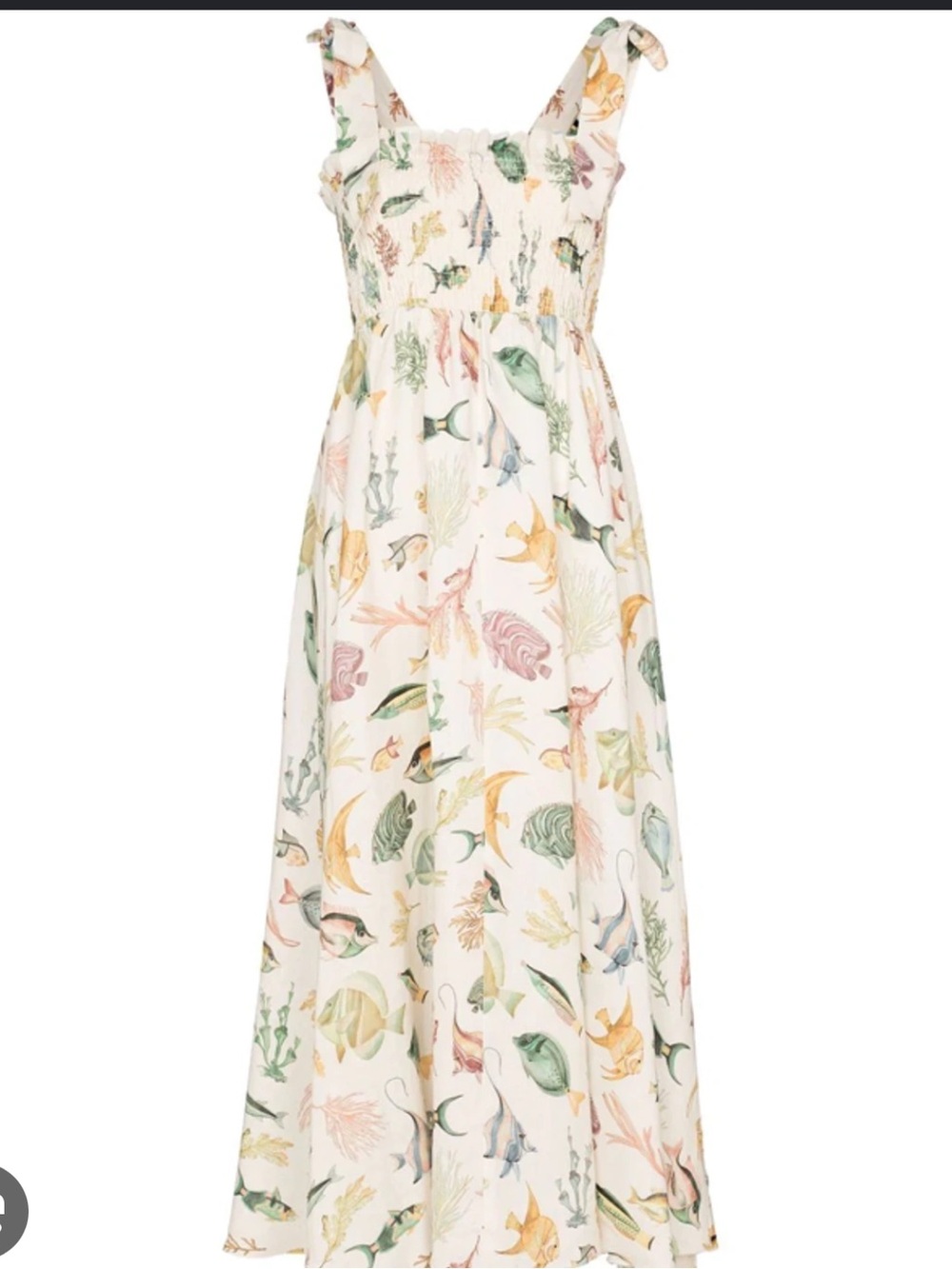 ALEMAIS Wanda Printed Organic Linen Midi Dress In Ivory